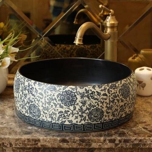 Ceramic Art Basin Sinks Counter Top Wash Basin Vessel Sinks vanities china washing basin bathroom sinks washbasin antique round
