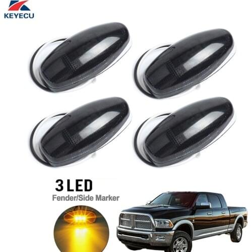 KEYECU 4 Pieces 12V Smoke Amber LED Side Fender Marker Lights For 1999-2012 CHEVY GMC