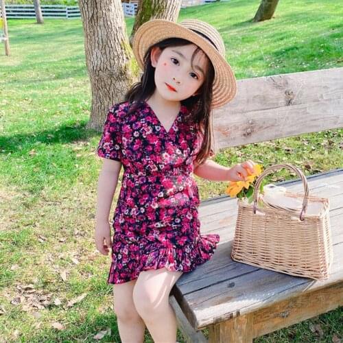 Summer Girls Dress Pastoral Style Slim Fashionable Full Of Floral Princess Pleated Fishtail Dresss Baby Kids ChildrenS Clothing