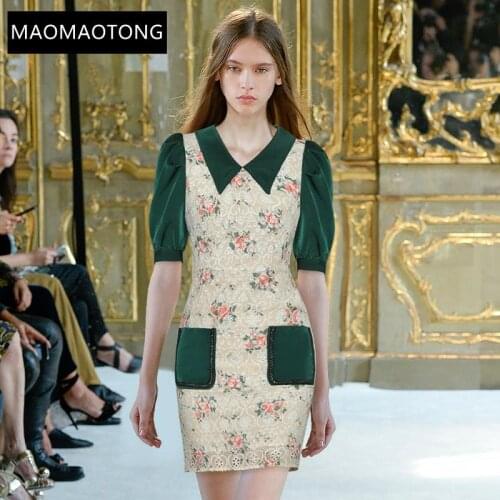 Fashion Designer Dress Autumn Womens Dress Short sleeve Floral Print Hollow Out Embroidery Package buttocks Dresses
