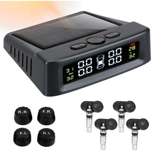 LEEPEE Car Tyre Pressure Monitor Tire Pressure Monitoring System External/Built-in Sensor Solar TPMS With 4 External Sensors
