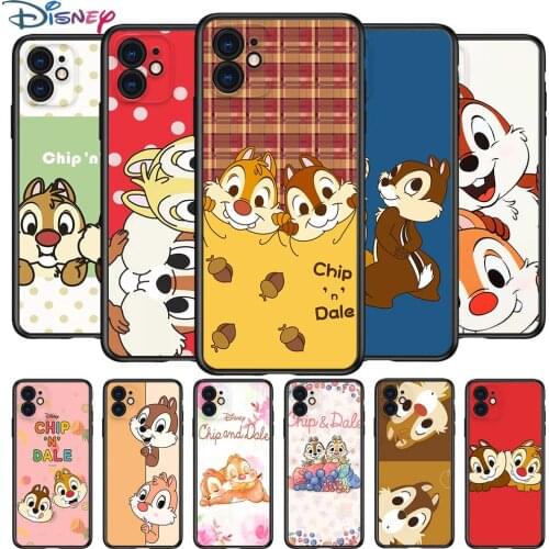 Disney Chip 'n' Dale for Apple iPhone 12 Pro Max Mini 11 Pro XS Max X XR 6S 6 7 8 Plus 5S SE2020 Soft Black Phone Case