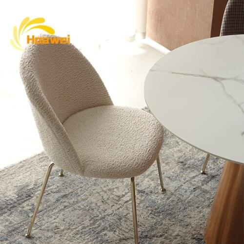 A Set Of 4 Dining Chairs With White flannelette Lambs wool And Metal Feet, Suit for Kitchen, Dining Room, Living Room, Lounge