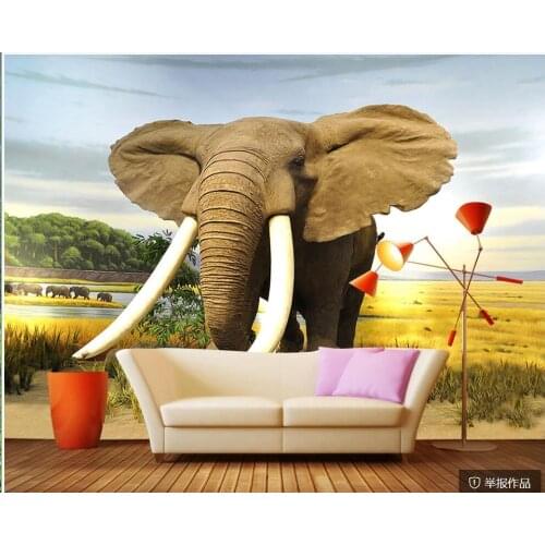Custom photo mural 3d wallpaper Modern grassland river elephant landscape background room home decor wallpaper for walls 3 d