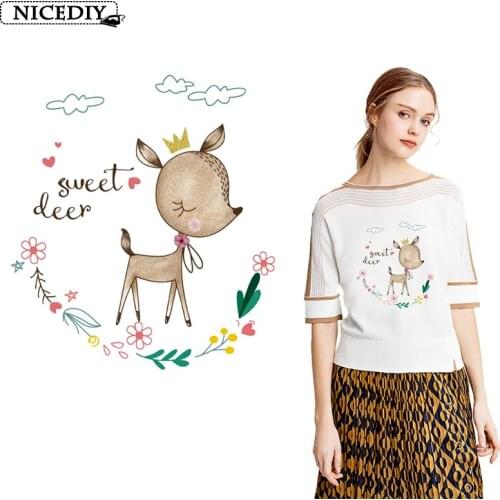 Nicediy Cute Sweet Deer Pacthes Iron On Transfer For Clothes Heat Transfer Vinyl Cartoon Decor Ironing Sticker Applique Washable