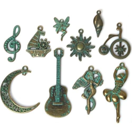 New 10pcs mixed wholesale metal charms green connect charm pendants fits European bracelets jewelry making