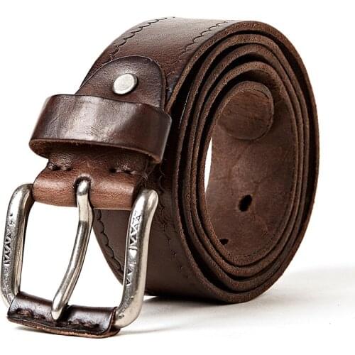 Men Original Cowhide Vintage Leather Belt For Men High Quality Design Pin Buckle Genuine Leather Mens Belt For Jeans Casual