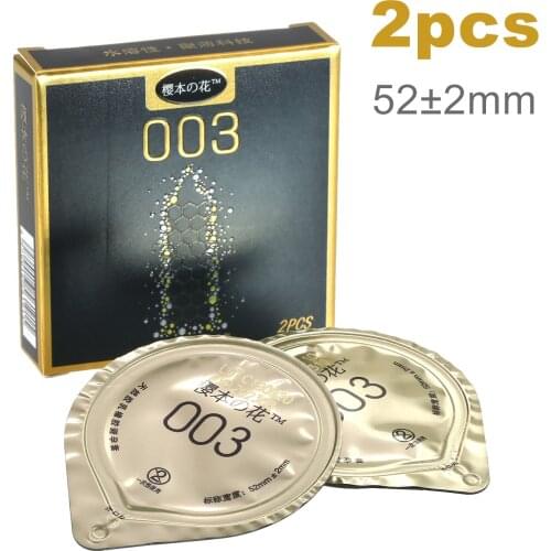 Condoms 2Pcs/Box Natural Latex Smooth Lubricated Contraception Condoms for Men Sex Toys Sex Products 0.03 mm 003 Condoms 52±2mm