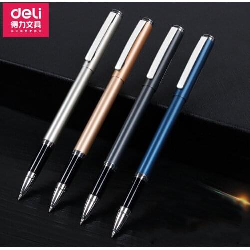Deli Metal Sign pen S82 Metal Gel Ink Pen 4 Colors 0.5MM Black Ink Pull out Pen For School Office Home Stationery Pen