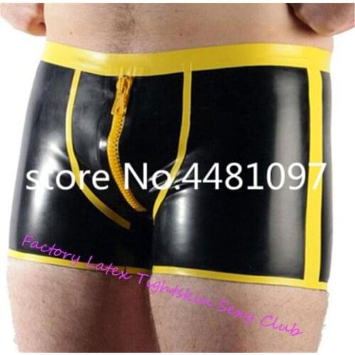Sexy Latex Underwear Mens Boxer Briefs With Front Zipper Plus Size Rubber Shorts Lingerie For Males