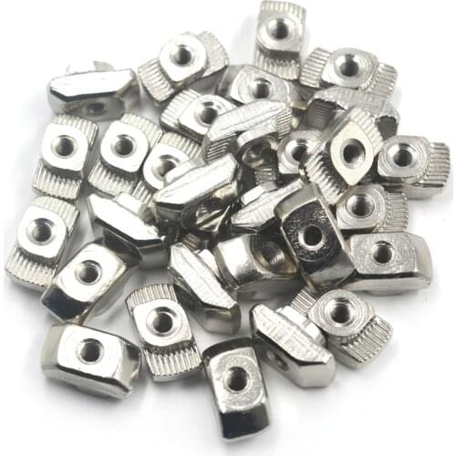 Silver European Standard 45 Series Aluminum Slot Carbon Steel Half Round Roll In Sliding T Slot Nut with M4 Thread Pack of 50
