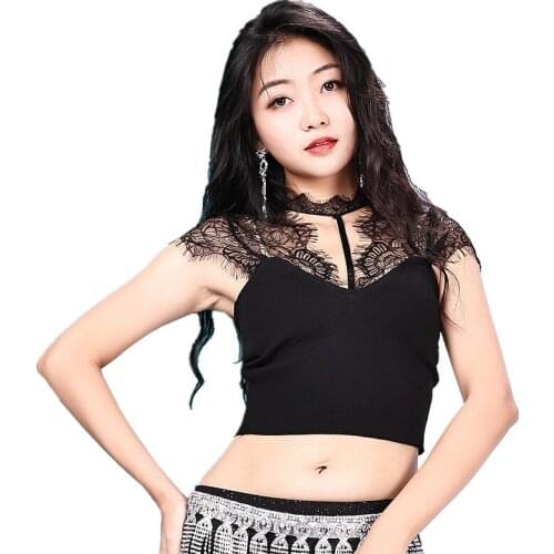 Modern Style Women Dance Clothes Sleeveless Sling Saxy Lace Tops Belly Dance Class Wear Stretch Bralette