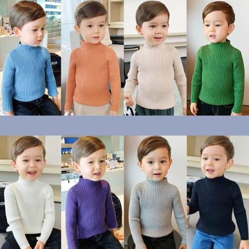2020 Christmas New Children Sweater Solid Color Warm Knitted Basecoat Pure Cotton Boy Turtleneck Shirt Baby Kids Winter Sweater