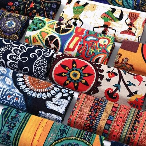 Printed Fabric Cotton Linen Retro Tablecloth Curtain Bohemian Clothing Sewing Brocade Dress Elephant Sofa Cover Anime Plant DIY