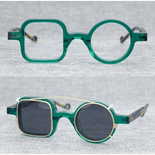 High quality acetate glasses, original Japanese Handmade frames, artist decorated asymmetrical design glasses clip-on eyewear