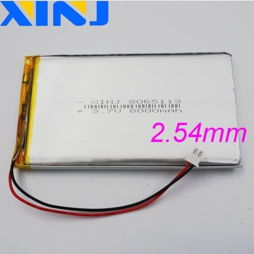 XINJ 3.7V 8000 mAh 2pin JST 2.54mm Lithium Polymer Rechargeable Li-Po Battery 8065113 For GPS PDA MID PDF Power bank Tablet PC
