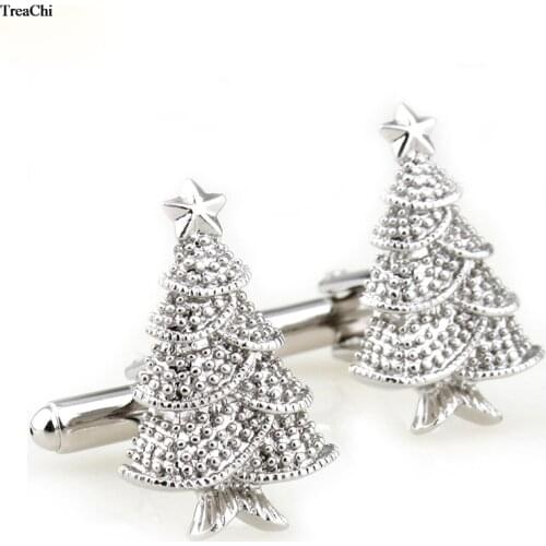 Vintage Mens Business Stainless Steel Cufflinks Novelty Christmas Tree Cuff Links Wedding Party Business Gift