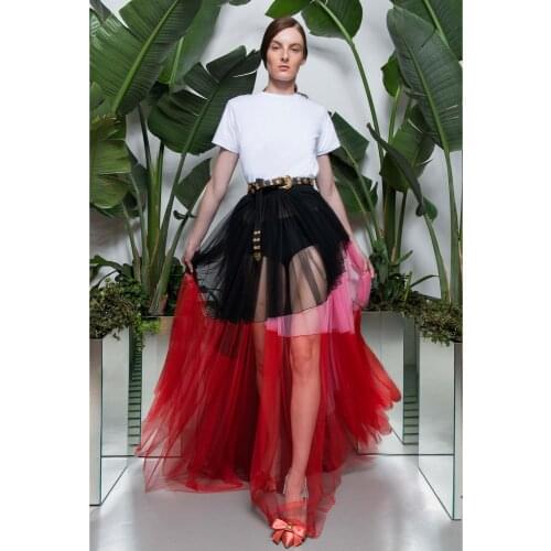 2021 New Chic Mix Color Illusion Long Women Tulle Skirts Elastic See Thru Fashion Maxi Skirt Mujer Faldas