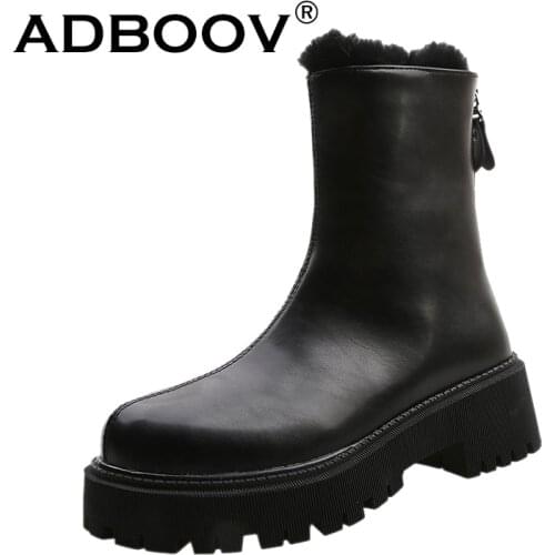 ADBOOV Fashion Fur Linling Ankle Shoes Women Boots Back Zip Platform Ladies Shoes