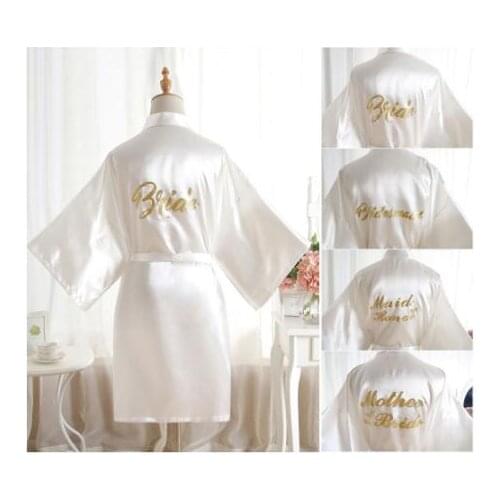 Sexy Large Size Sexy Satin Night Robe Bathrobe Perfect Wedding Bride Bridesmaid Robes Dressing Gown For Women Golden Word robes