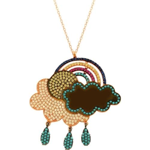 Rainbow Necklace Statement Bohemian Cloud Rain Drop 925 Sterling Silver Pendientes Jewelry necklace women бижутерия