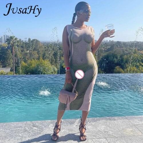 JuSaHy Y2K Body Print Maxi Dress for Women Sexy Unique Aesthetic Slim Sleeveless Party Midnight Clubwear Female Vestidos Summer