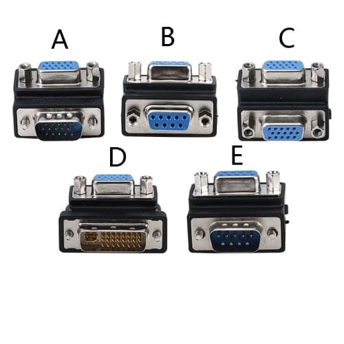 1pcs 90 Degree Down Right Angled VGA SVGA Male To VGA 15Pin Female DB9 DVI female to male Monitor Adapter for PC Laptop TV