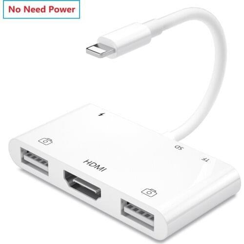 6 in 1 Lightning Hub to HDMI Digital AV Adapter, No Need Power, Dual USB, TF, SD Card Reader, iOS 14, 1080P for iPhone 12 iPad 8