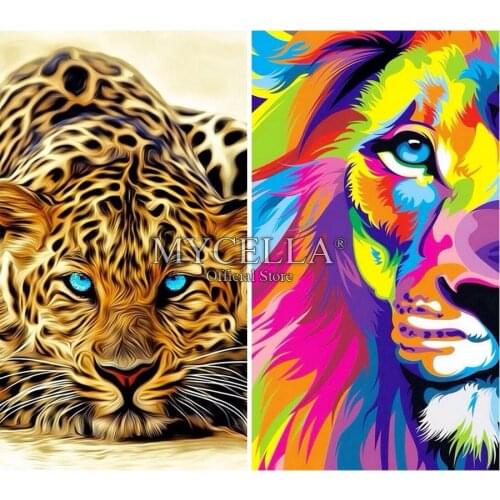 5D Diy Diamond Painting Tigers And Lions Diamond Embroidery Full Round Rhinestone Diamond Mosaic Animals Home Decor Paintings