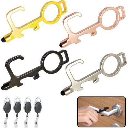 Contactless Door Opener Tool, 4 Pcs Multifunctional No Touch Key Door Opener Ergonomic Hook Touchscreen Button Mobile Stylus wit