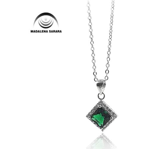 MADALENA SARARA Cubic Zirconia Green Stone Inlay Sterling Silver 925 Chain Necklace Fashion Cute Korean Trendy