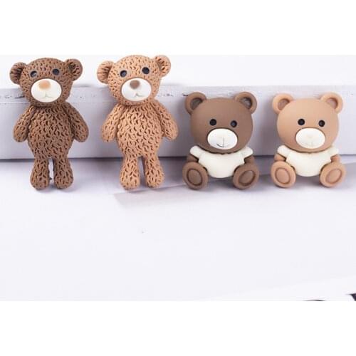 10pcs Cartoon Resin Bear Figurines DIY Crafts Desk Decor Accessories Miniatures Headdress Phone Shell Patch Arts Home Ornaments