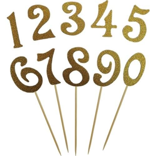 10pcs Cake Decoration Giltter Papercard 0-9 Number Happy Birthday Cake Toppers for Birthday Baby Shower Birthday Anniversary