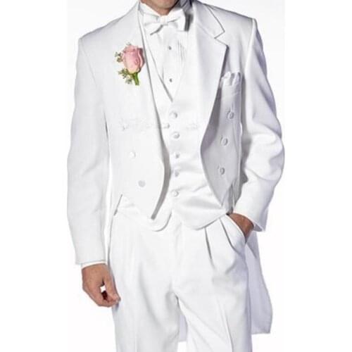 Custom Made Groomsmen White Tailcoat Style Groom Tuxedos Notch Lapel Men Suits Wedding Best Man ( Jacket+Pants+Vest+Tie ) C233