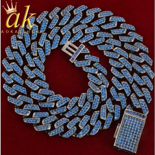 10MM Blue Zircon Miami Cuban Necklace Gun Black Color Plated Copper Chain Mens Hip Hop Link Bling Fashion Rock Jewelry