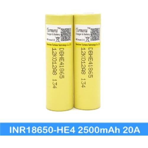 Turmera 20A 18650 Lithium Batteries 18650 HE4 2500mAh Battery for 12V 16.8V 18V 21V 25V Drill Screwdriver Battery and E-bike Use