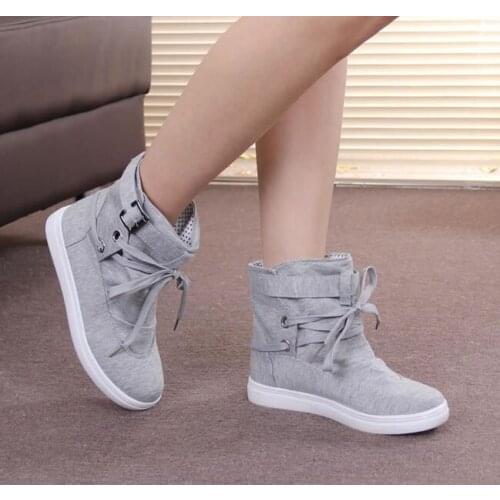 Fashion Autumn Women Ankle Boots Slip on Platform High-top canvas shoes Sewing Female lace up boots Fashion Flats Non-Slip Casual women shoes Footwear