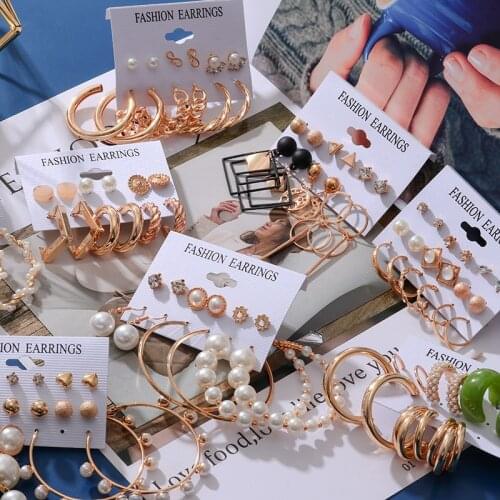 Womens Earrings Set Bohemian Geometirc Pearl Hoop Earrings for Women Acrylic Tassel Earring 2021 Trend Jewelry Gift Accessories