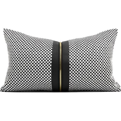 Geometric Plaid Black White Cushion Cover For Living Room Modern Metal Zipper Waist Pillowcase Pillow Cover Home Decor 30x50cm
