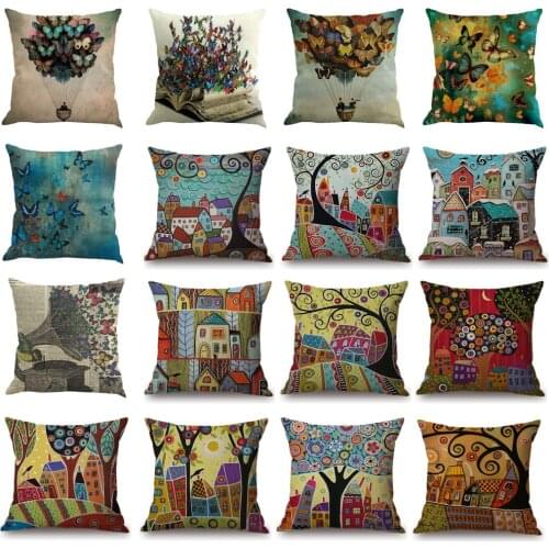 Cushion Covers Decorative Pillows bed Cotton Linen Natural Butterfly Printed Throw Pillowcases Covers For Home Decor Sofa Chair