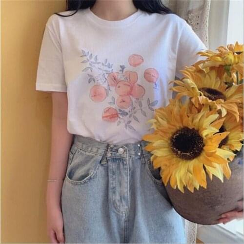 New Fashion Women T-shirt Spring Summer Fruit Print Short Sleeve Round Neck Women Tops Casual Slim Fit T shirt Femme