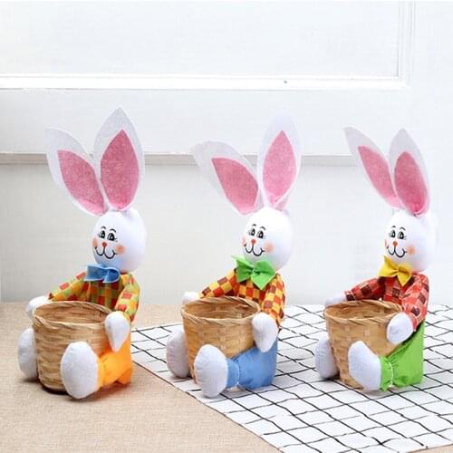 Zollor Easter Bunny Basket Decoration Kindergarten Colorful Bamboo Basket Animal Basket Children DIY Creative Decoration Product