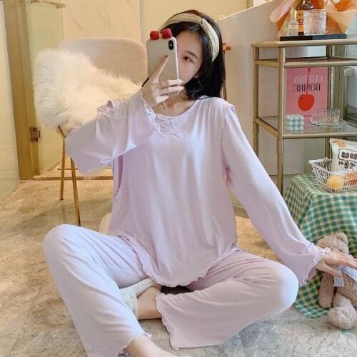 Postpartum Mother Hyperelastic Nursing Pajamas Sets with Trousers Pregnant woman Lactation Warm Clothes Maternity Sleepwear