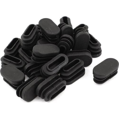 15mm x 30mm Plastic Oval Shaped End Cap Tube Insert Black 24 Pcs