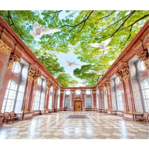 Custom photo 3d ceiling murals wallpaper Blue sky white clouds green leaves home decor 3d wall murals wallpaper for walls 3 d