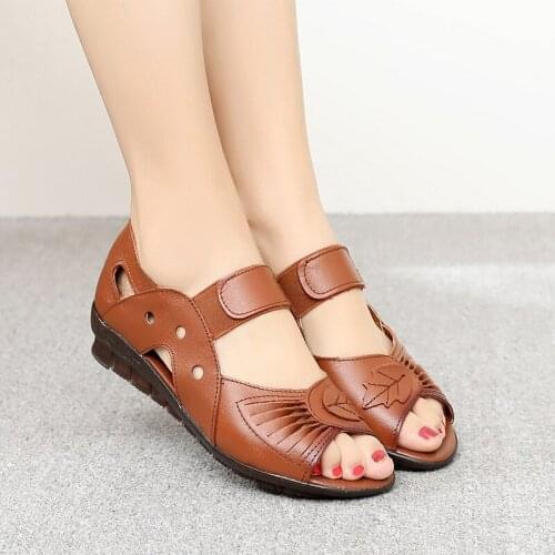 Womens sandals summer leather handmade ladies flat sandals women soft sole casual womens shoes