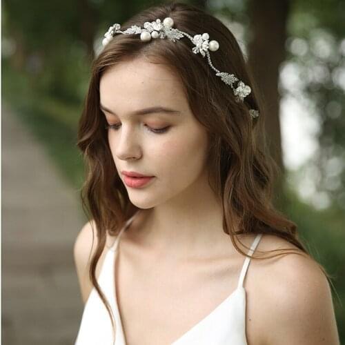 Silver Color Rhinestone Hair Vine Bridal Headband Pearls Women Jewelry Hand wired Wedding Accessories Party Prom Headpiece