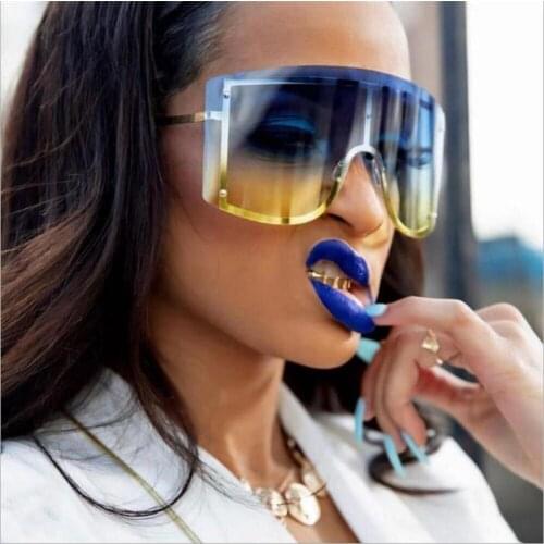 Large Colorful Lens One Piece Sunglasses Women 2020 Popular Square Gradient Oversized Sun Glasses Face Mask Shield Punk Glasses