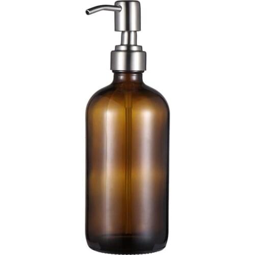 Glass Shampoo Empty Lotion Container Pump Bottle Refillable Glass Bottle For Shampoo Shower Gel Liquid Soap Dispensers (500ml)