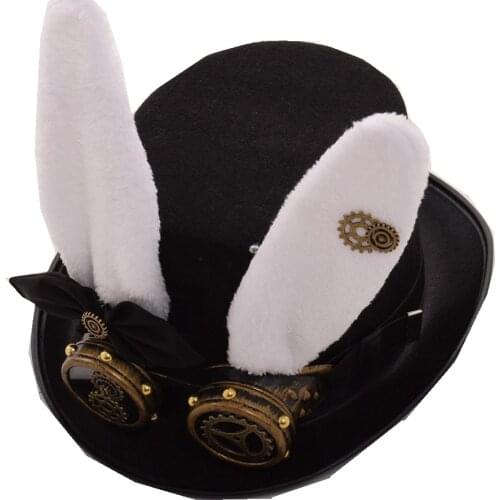 Punk Party Bunny Ear Hat Vintage Steampunk Gear Gothic Glasses Top Hat